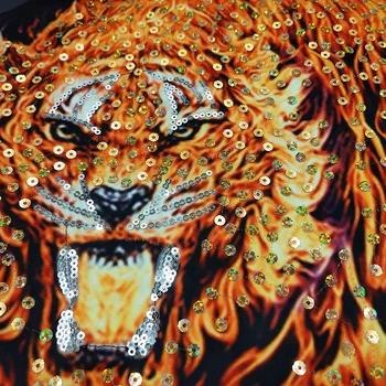 1 Kos Novo Prevelik Sequins 3D Tiger Glavo Vzorec Tkanine Živali Obliž Sew Na Veliki T-Shirt Suknjič Oblačila DIY Dobave