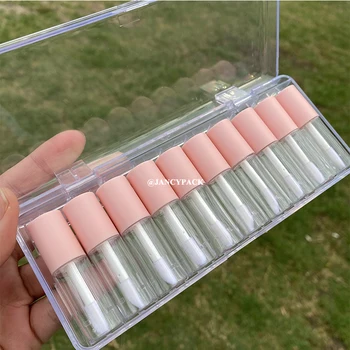 10pcs / paket roza Lip Gloss Prazne Plastične Cevi Mini Jasno, Lipgloss Embalaža, Posoda Šminka Steklenice lahko ponovno polnijo Prazne Steklenice