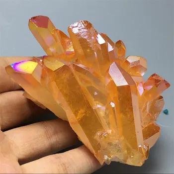 147 g oranžna Aura Quartz Crystal vug Titana Bizmut Silicij Gruče Mavrica