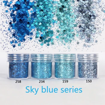 1jar Blue Serije Čar Glitters Nohti Holografski Paillette Parcelo, Kosmiči Nezakonitih Bleščice v Prahu Pigment Nail Art Okras