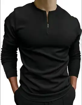 2021 Big Metrov moška Oblačila Črno tiskanja Dolg Rokav Priložnostne Zip-up Zavoj navzdol Ovratnik Polo Majice