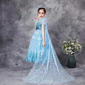 2021 Elsa Sequined Obleko Dekleta Stranka Vestidos Cosplay Dekle Oblačila, Ana Snow Queen Tiskanja Rojstni Dan Princesa Obleko Otroci Kopalke