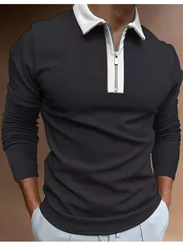 2021 Moške nove modne blagovne znamke Polo majica navaden barvni design moške priložnostne dolg rokav high-end vrh moška oblačila