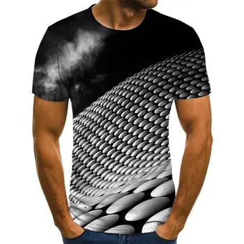 2021 Nov Tri-Dimenzionalni Obračanje moška T-Shirt Poletje Moda Kratka Sleeved 3D Krog Vratu Vrhovi Visual Tri-Dimenzionalni Majica