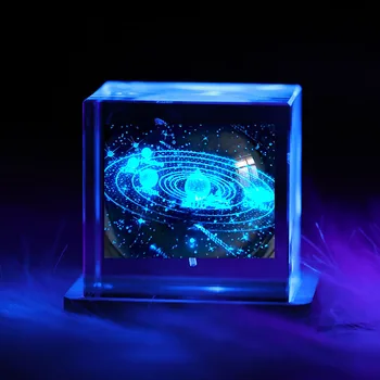 3D Sončne Galaxy Sistem Model obtežilnik za papir Laser Carving Kristalno Steklo Kocka Kreativna Darila, LED Nočna Lučka Namizje Soba Dekor Igrače
