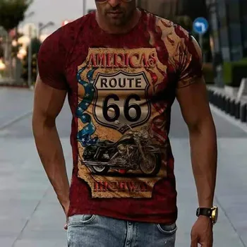 3D tiskanje T-shirt za moške kratka sleeved majico motocikel off-road 66 tiskanje modni športni avto plus velikost moške novo 2021