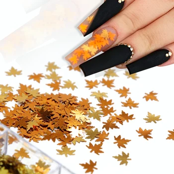 6 Omrežij Holo Bleščice Maple Leaf Sequins Nail Art Kosmičev Jeseni Okraski Barvni 3D Listi Design DIY Manikura Okraski Nohti