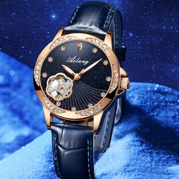 AILANG uro znamke ženske Luksuzni avtomatsko mehansko uro diamant votlo 2021 nova zvezda blagovne znamke nepremočljiva usnja ženski watch