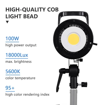 Andoer ET-100-D 100W Studio LED Neprekinjeno Video Lučka 5600K Nastavljiva Svetlost ro s koncesijo, 95+ w/ Standardni Reflektor Daljinski upravljalnik