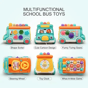 Avtobus Igrača Push Pull Vozila Otroška Glasbeno Učenje, Igranje Igrače Z Odstranil-a-Mole Igre Funkcijo Darilo Za Malčka, Fantje Dekleta