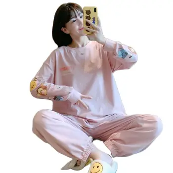 Disney Srčkan Tigger Doma Obleke korejski Sleepwear Pižamo za Ženske Jeseni Pijama Pižame z Dolgimi Rokavi 2 Delni Set Pjs Dropshipping