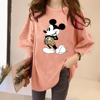 Disney T-Shirt Moda Mickey Mouse Risanka Tiskanja Srčkan Harajuku Ženske Kratkimi Rokavi Ženske Priložnostne O-Vratu, Ohlapno Tee Vrhovi 5 Barv