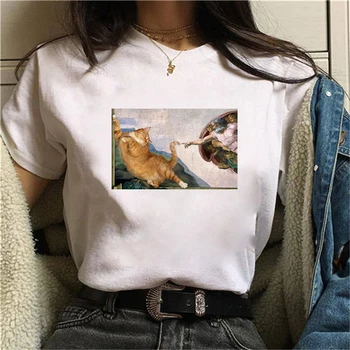 Grafični tees vrhovi Bell mačka Tiskanja tshirts ženske smešno t shirt beli Vrhovi priložnostne kratek Camisetas Mujer_T-Shirt majice za ženske