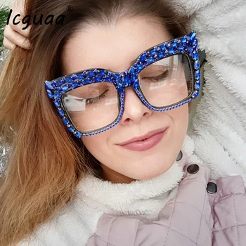 Kristalno prevelik sončna Očala Ženske 2019 Luksuzni roza Rdeče Jasno, Leče očala za Sonce Moški Ženski navaden sončna očala Oculos