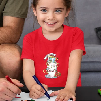 Malčka Dekle, T-shirt 3 Do 12 Let Kratkimi Rokavi Otroci Majica Disney Alice v Čudežni Otrok Vrhovi Ulične Harajuku Oblačila