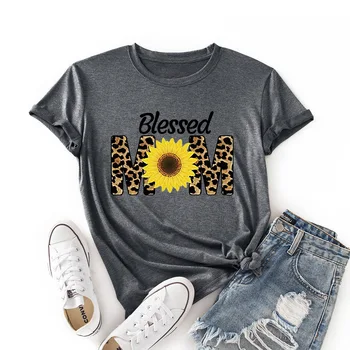 Mama Sončnično Ženska Poletje Bombažne Majice Kratek Rokav Vrhovi Graphic Tee Majice za Ženske Ženski Pisane Priložnostne Majice Oblačila