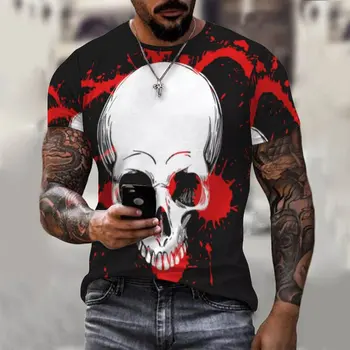 Moda Poletne Moške Ulica Skull Glave 3D Tiskanje Unisex Oblačila Plus Velikost Udobno Krog Vratu Kratkimi Rokavi Moški T-Shirt Vrh