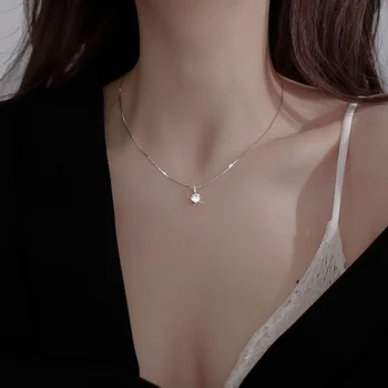 Novo 925 Sterling Srebro Flash Diamant Ogrlice Za Ženske 2021 Preprost Cirkon Kaplja Vode Obeski Clavicle Verige Modni Nakit