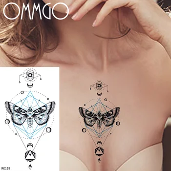 OMMGO Geometrijske Rhombus Vešča Metulj Začasni Tattoo Nalepke Za Ženske Telesa Roko Umetnosti Tatoos Nepremočljiva Prsih Obeski Tetovaže