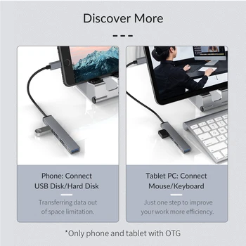 ORICO Aluminija Tip C HUB 4 Vrat USB 3.0, 2.0 Ultra Tanek Prenosni Razdelilnik Bralnik Kartic Napajalnik Postaja Za Računalniške Opreme
