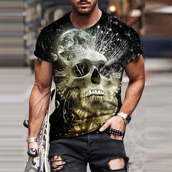 Osebnost 3D Tiskanje moška T-Shirt Lobanje Vzorec za Moške Demon Ulične Lep O-Vratu, Kratke Rokave Priložnostne Tshirt Vrh Tee