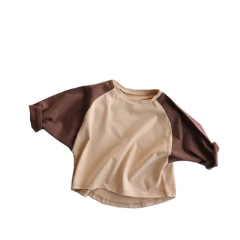 Otrok Čistega Bombaža Dolgo rokavi T-shirt 2020 Pomlad Baby spodnje Perilo Majica Kontrast Barve Bat Rokav Vrhovi