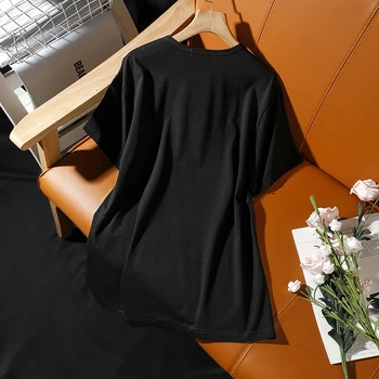 Poletje 2021 nova Ulica Priložnostne Moda zmaj vzorec Vroče diamanti kratek rokav t-shirt za ženske Ohlapno okoli vratu vrhovi puloverji