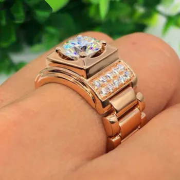 Priljubljene Ženske Rose Gold Barvi Watch Oblikovan Vdelan Big Nosorogovo Kristalno Cirkon Prst Prstan za Žensko Stranko, Nakit, Velikost 6-10