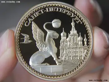 Sankt Peterburg Katedrala Razlila Kri, Rusija Zlato Barvo Prevlečeni Spominski Kovanec Značko Medaljo Spominek Stranka Umetnosti