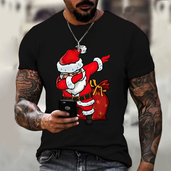 Santa Claus Nove Natisnjeni O-Vratu T-Shirt za Moške Priložnostne Prevelik Kratek Rokav Ulične Hip Hop 3D Tiskanja Top Moda
