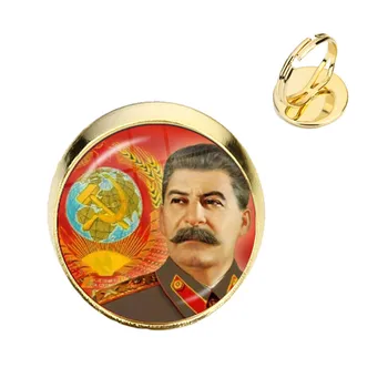 Sovjeta ZSSR Stalin in Lenin Nastavljiv Obroči Klasična Rdeča Zvezda Kladivo in Srp Komunizma Emblem CCCP Stekla Chrysoprase Nakit Darilo