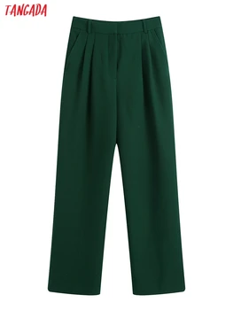 Tangada 2021 Moda za Ženske, Temno Zeleno Obleko Hlače Hlače Žepi Urad Dama Elegantne Hlače Pantalon BE312