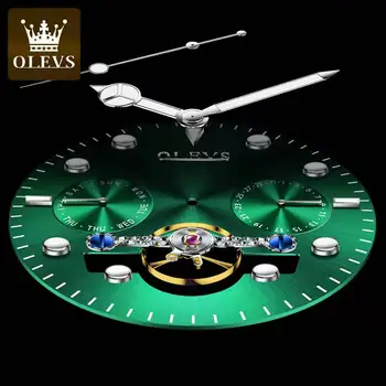 Top blagovne znamke OLEVS watch automatic mehanski multi-funkcionalne zelene duha vodotesen svetlobni moške gledajo