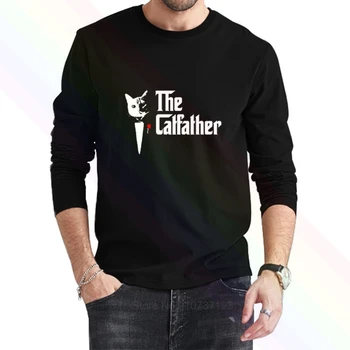 V CatFather T Shirt, Oče Mačke T Shirt, Smešno Mačka Oče 2021 Najnovejše Poletje Men ' s Long Sleeve Priljubljena Tees Majica Vrhovi Roman