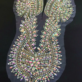 Velik Roko Meri Beaded Couture Srebro AB Sew na Okrasnih Kristali Kamni Aplicirano Design Oblačila Obliž Za Poročno Obleko