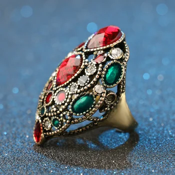 Vintage Velike Pisane Emajl Obroči Za Ženske Starinsko Zlato Rdečo Smolo Crystal Ring Bohemian Nakit Brezplačna Dostava