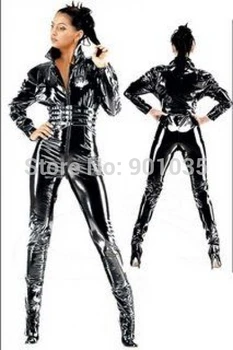 Ženske PVC Usnje Obleko, Plašč Catsuit Bodysuit Catsuit