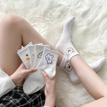 Ženske nogavice sredini cevi spomladi in jeseni, poleti tanke čistega bombaža Srčkan Japonski nogavice lahka usta bele nogavice